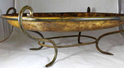 Large hand beated metal tray on stand
