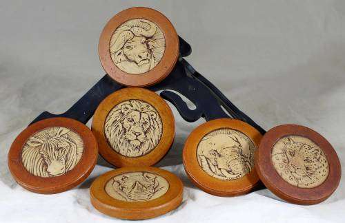 Set of six big six of South Africa - wooden coasters