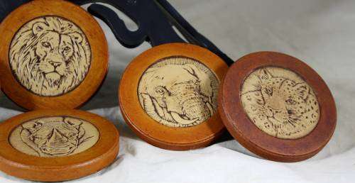 Set of six big six of South Africa - wooden coasters