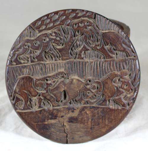 Set of six wooden coasters in container