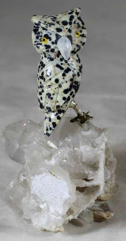 Semi Precious Stone Owl on a Crystal Rock - Beautiful!