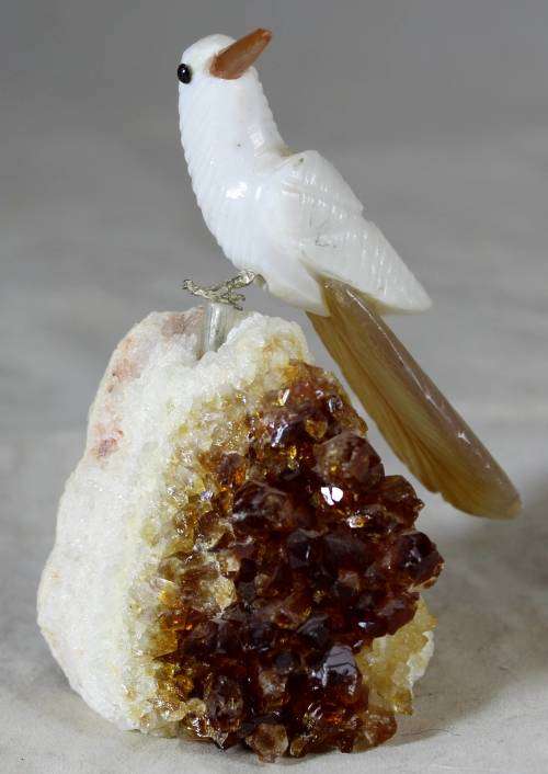 Semi Precious Stone - Bird on Rock - White Bird - Beautiful!