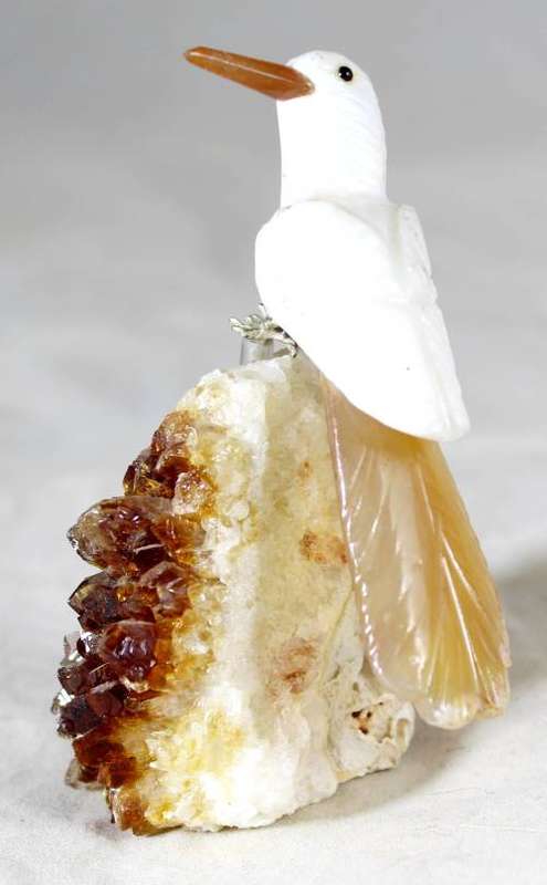 Semi Precious Stone - Bird on Rock - White Bird - Beautiful!