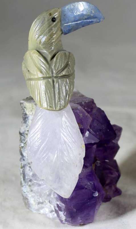 Semi Precious Stone - Bird on Rock - Green Bird - Beautiful!