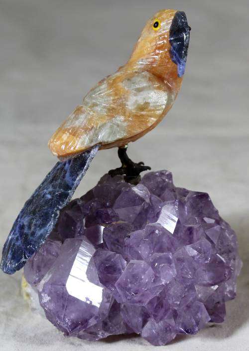 Semi Precious Stone - Bird on Rock - Parrot - Beautiful!
