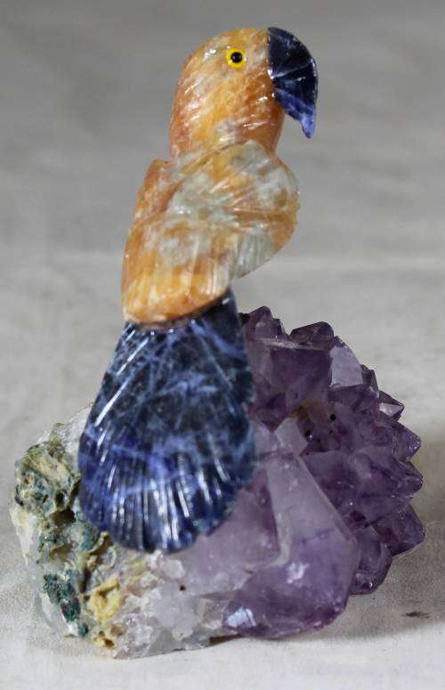 Semi Precious Stone - Bird on Rock - Parrot - Beautiful!