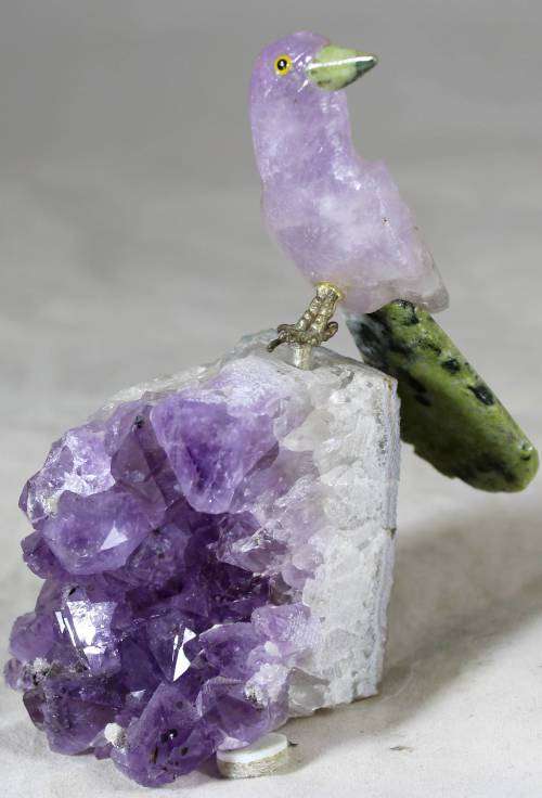 Semi Precious Stone - Bird on Rock - Purple Bird - Beautiful!
