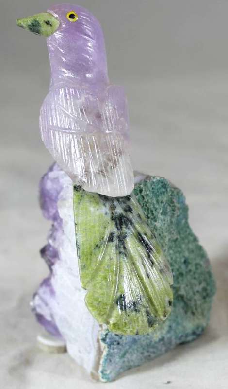 Semi Precious Stone - Bird on Rock - Purple Bird - Beautiful!