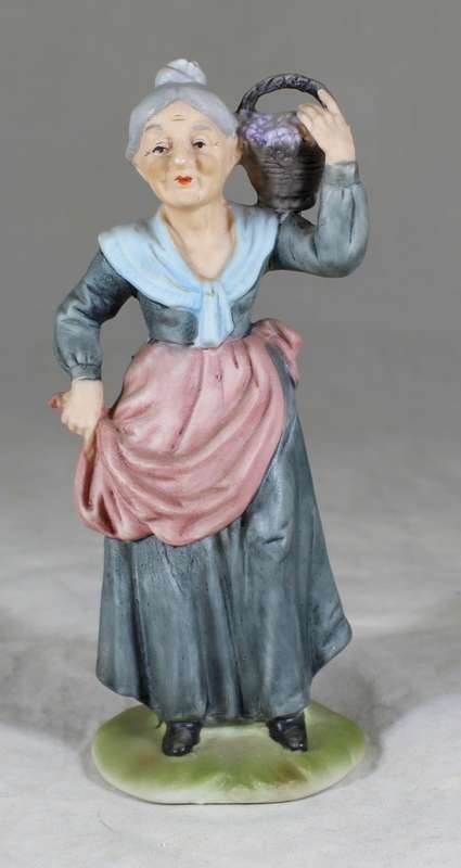 Old Woman with Basket Figurine  Bid Now!!