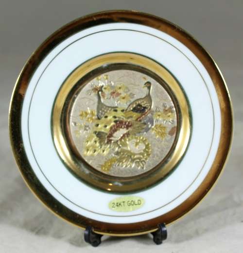 Chokin Display Plate 24Kt Gold - Peacock  Bid Now!!