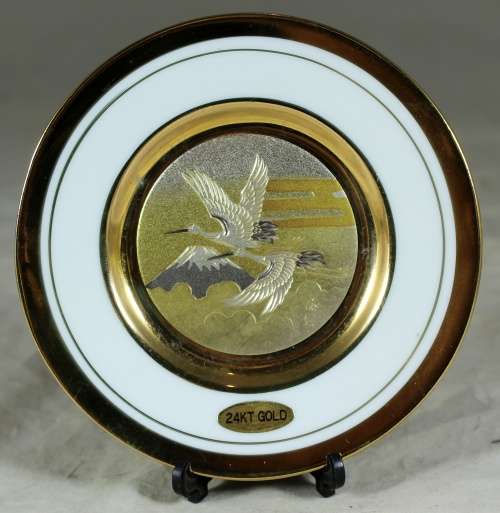 Chokin Display Plate 24Kt Gold - Storks  Bid Now!!