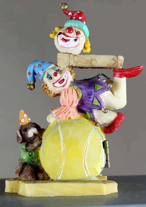 Small Clown Figurine - Tennis Ball House (Opening Door) - BID NOW