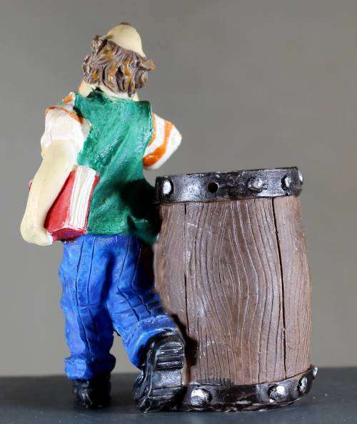 Small Clown Figurine - Shouting with a Book and Barrel- BID NOW