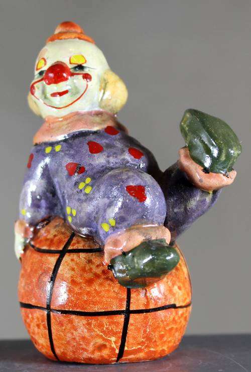Small Clown Figurine - Sitting on a Large Ball - BID NOW