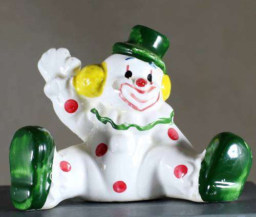 Small Clown Figurine - Seated Clown Waving - BID NOW