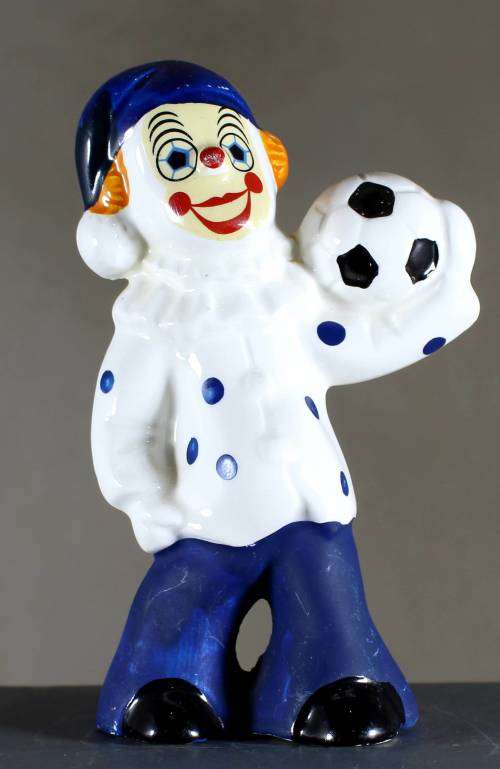 Small Clown Figurine - Holding a Soccer Ball - BID NOW