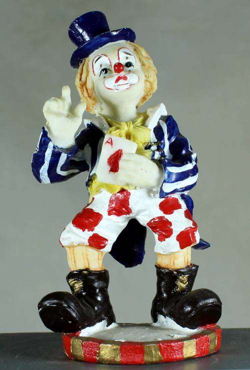 Small Clown Figurine - Holding Playing Card - BID NOW