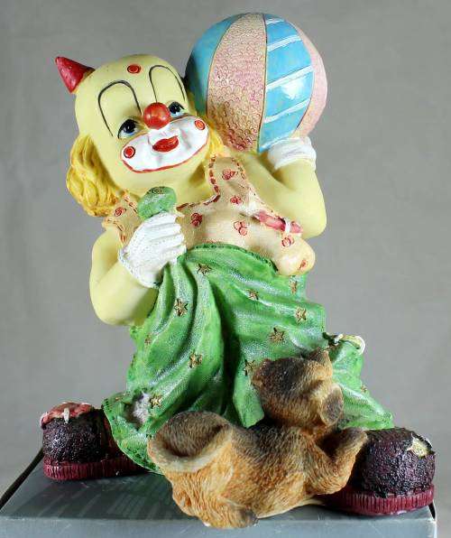 Clown Figurine - With Large ball and Playful Puppy - BID NOW