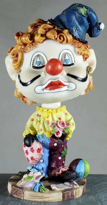 Clown Figurine - Bobble Head With Heart and Flowers - BID NOW