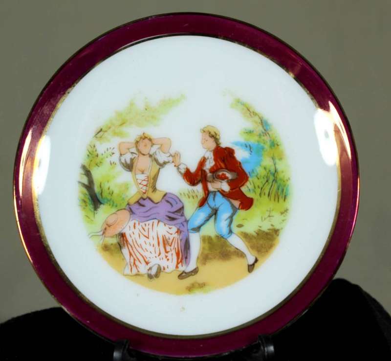 Limoges miniature display plate - Victorian couple dancing
