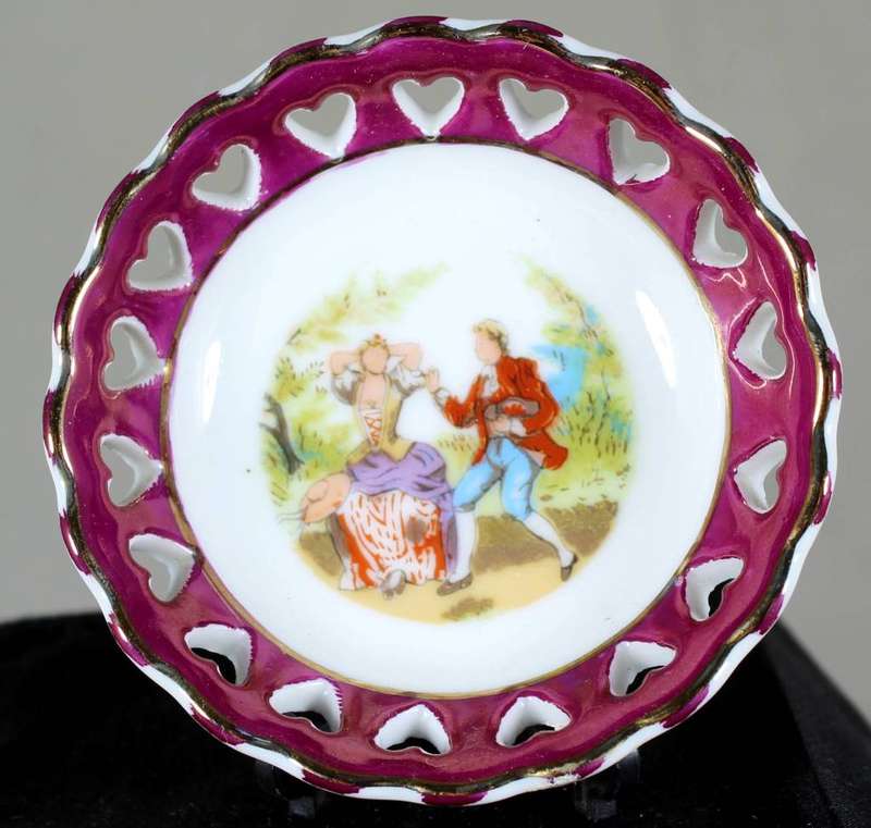 Limoges miniature trinket bowl - Victorian couple dancing