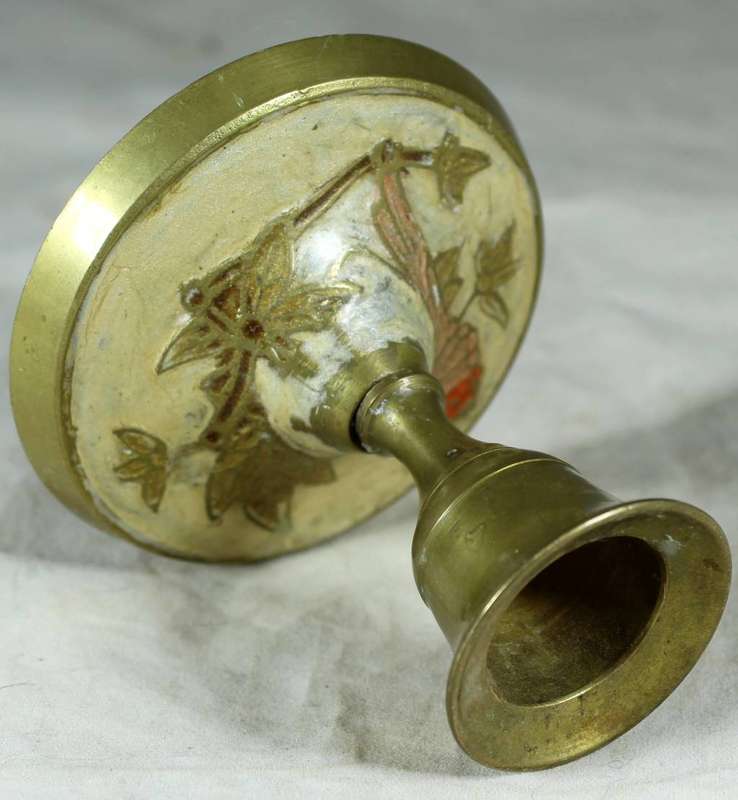 Cloisonne style solid brass candle holder