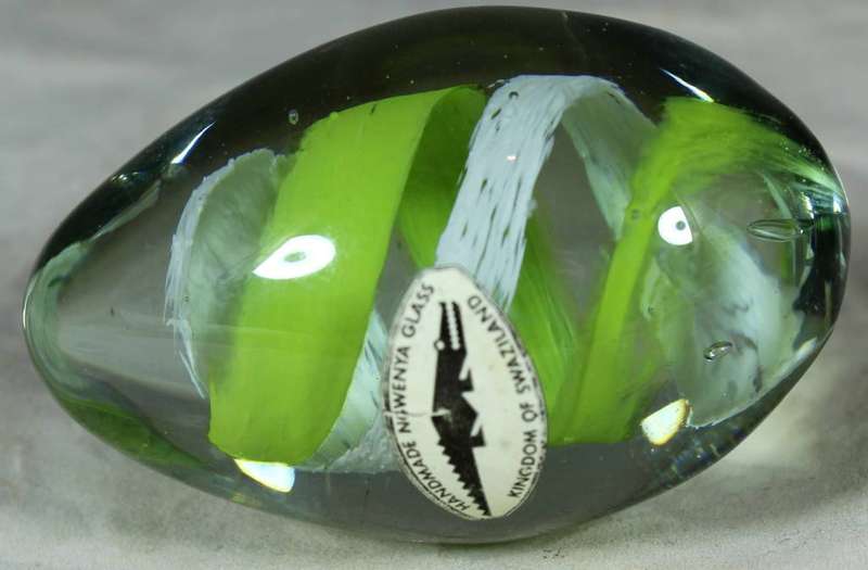 Ngwenya glass egg with green and white swirls