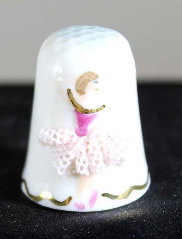 Collectible Thimble - Irish Dresden - Dancer With Pink Embossed Dress - Act Fast!! Bid Now!!!