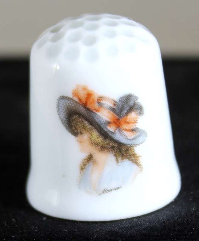 Collectible Thimble - Limoges - Lady With Hat With Ribbons - Act Fast!! Bid Now!!!