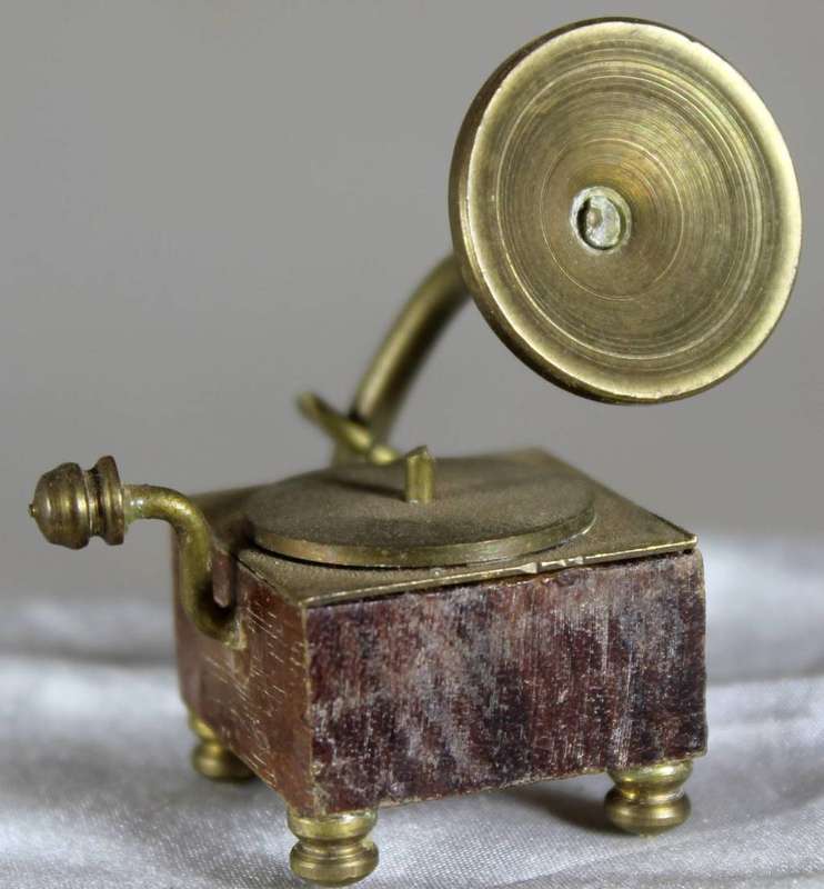 Miniature brass gramophone