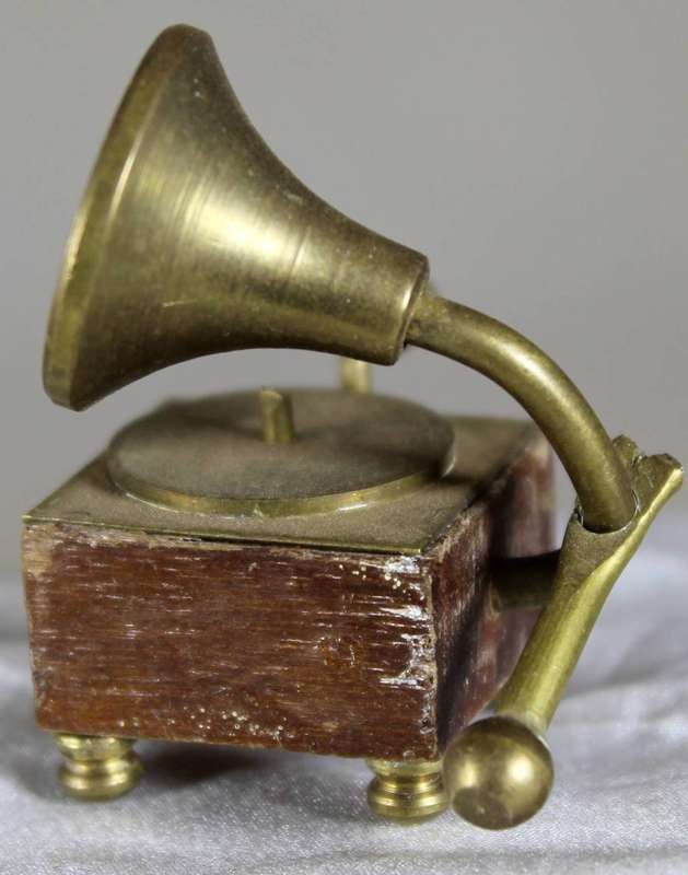 Miniature brass gramophone