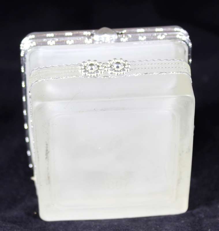 White glass trinket bowl with butterfly lid