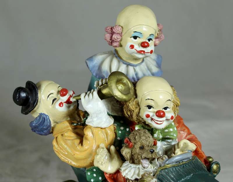 4 Musical Clowns with Dog in Open Car