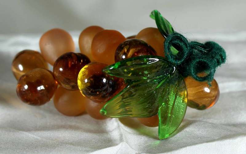 Amber clear and orange frosted glass grapes
