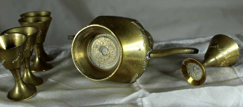 Brass Turkish style tea pot with six cups