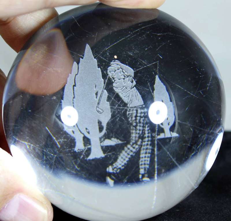Edinburg crystal glass paperweight - golf player