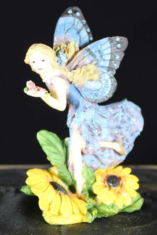Fairy Running Through Flowers - Dark Blue Dress & Wings - Bid Now!!!