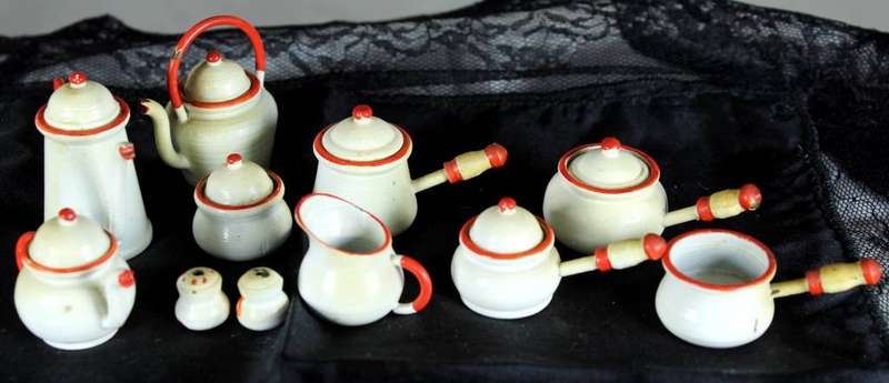 Miniature set of painted metal kitchen goods