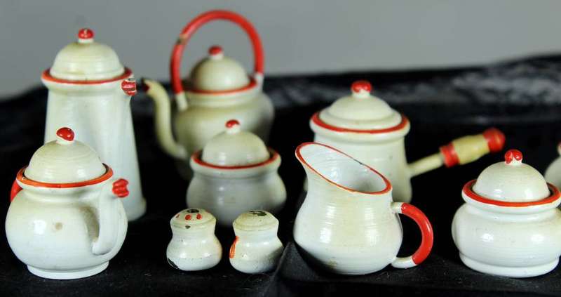 Miniature set of painted metal kitchen goods