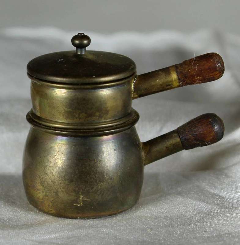 Miniature brass pair of stacked pots