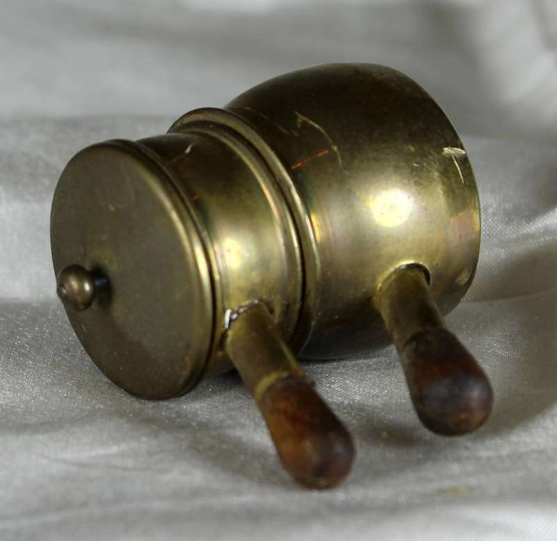 Miniature brass pair of stacked pots