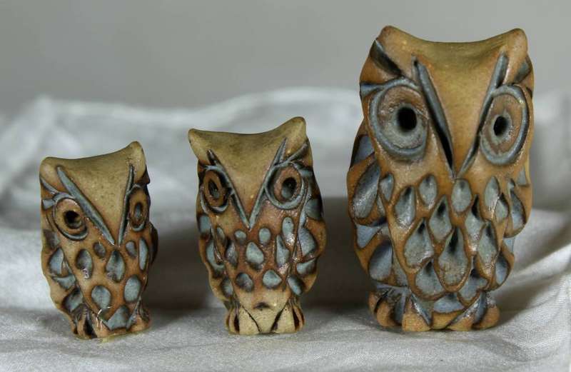 Set of miniature molded owls