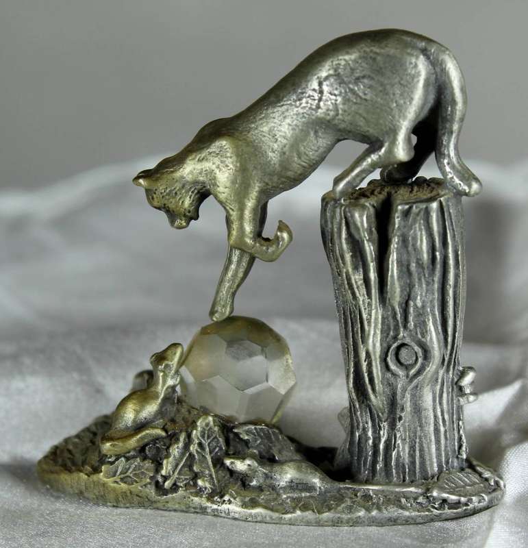 WAPW Miniature Pewter Cat & Mouse with Crystal Ball - Bid Now!!!