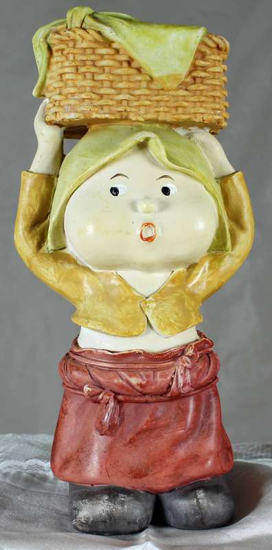 Vintage koreart - girl with basket on her head