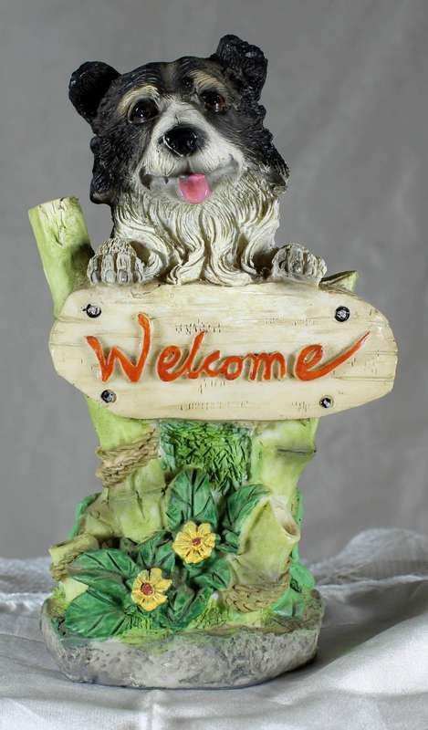 Border Collie with welcome sign