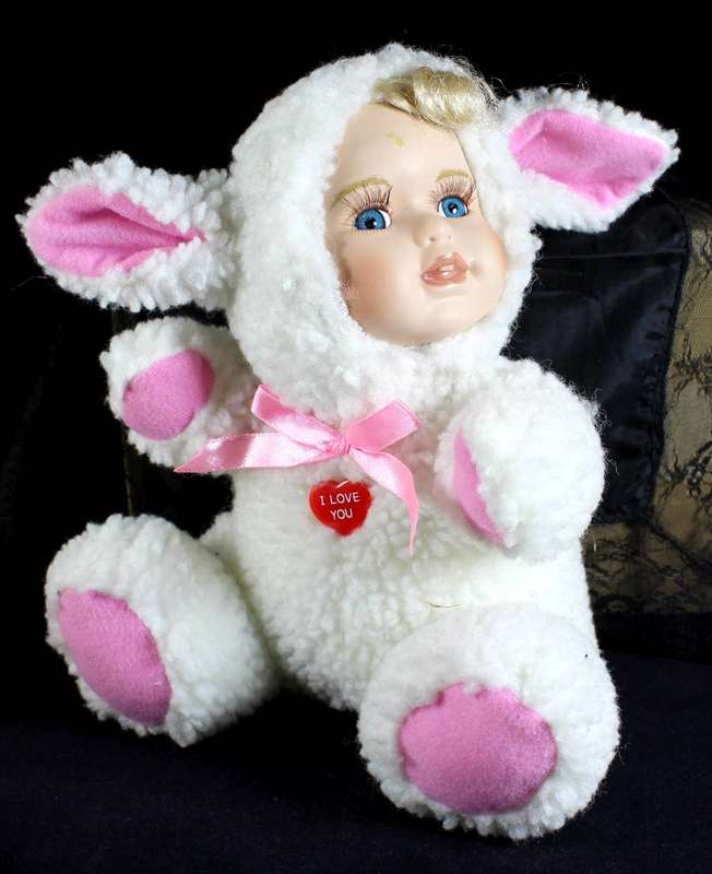 J Misa - porcelain baby doll in lamb costume