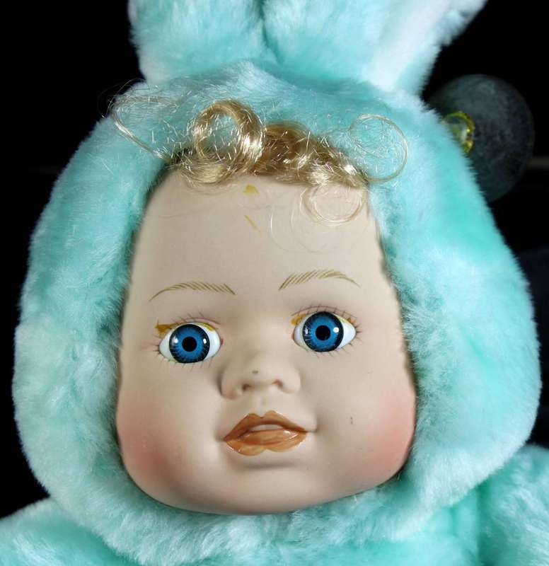 Vintage porcelain face - I Love You - doll with bunny ears