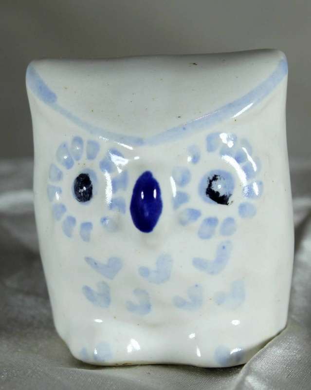 White and blue hand painted square owl