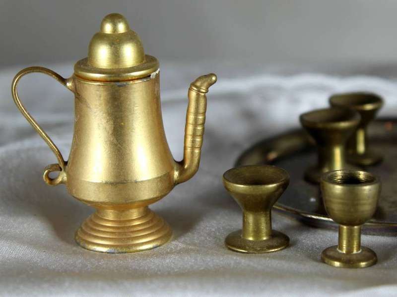 Miniature brass mixed set on round tray