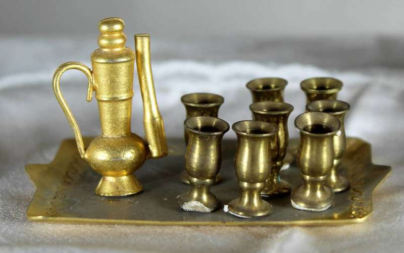 Miniature brass mixed set on square tray